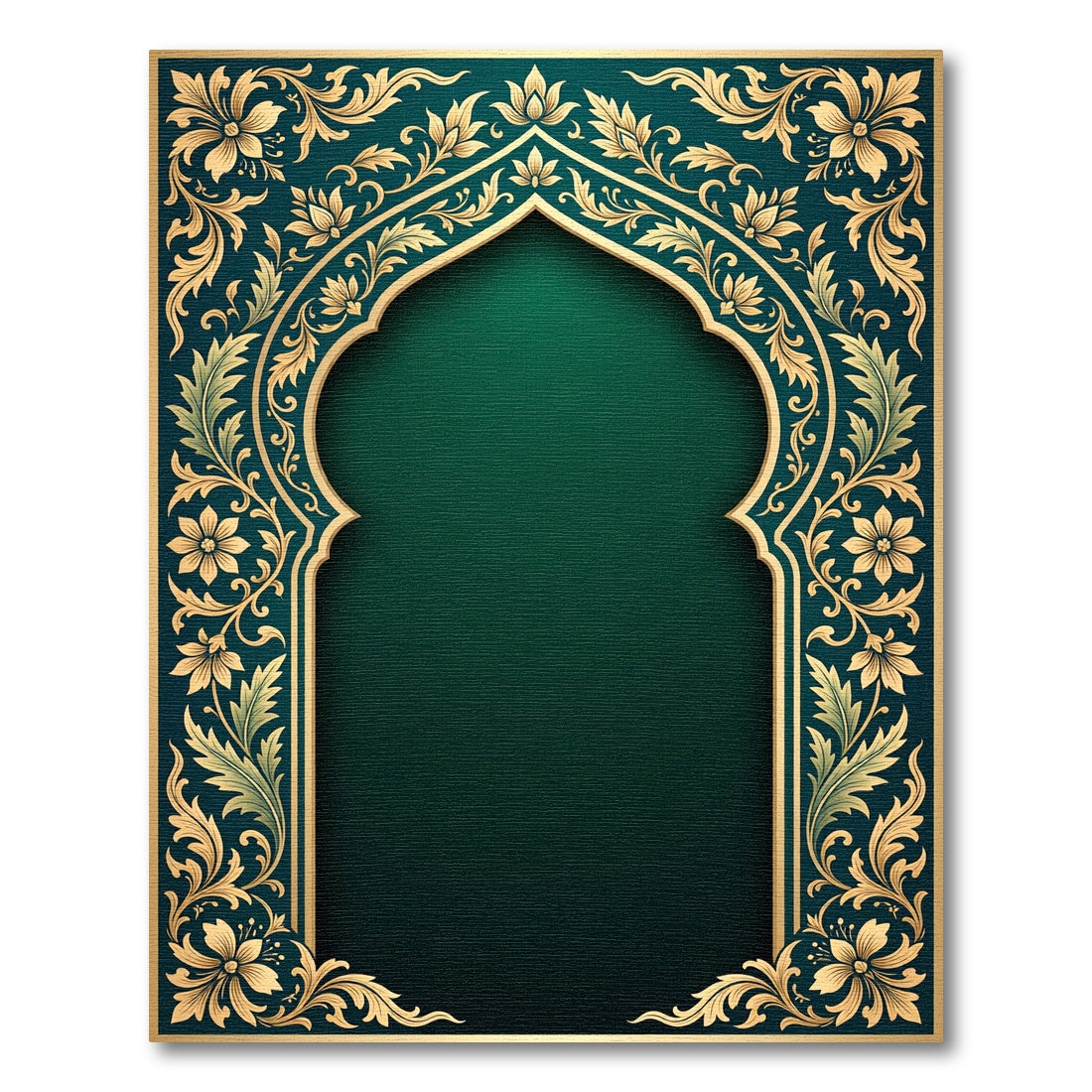 Elegant Emerald Gold Ornate Archwork Rug