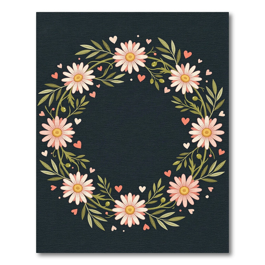 Pink Daisy Wreath with Hearts Rug