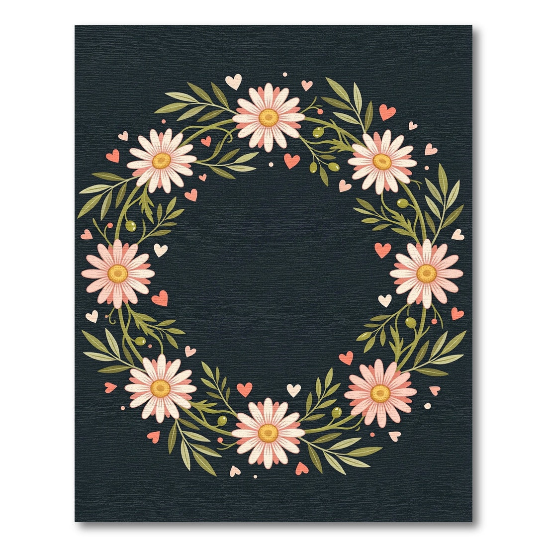 Pink Daisy Wreath with Hearts Rug