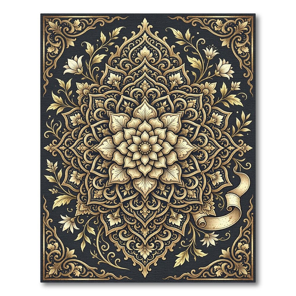 Gilded Golden Floral Mandala Rug