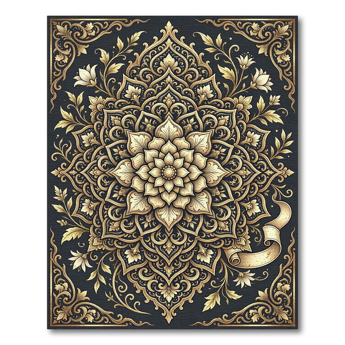 Gilded Golden Floral Mandala Rug