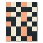 Modern Geometric Peach and Charcoal Grid Rug