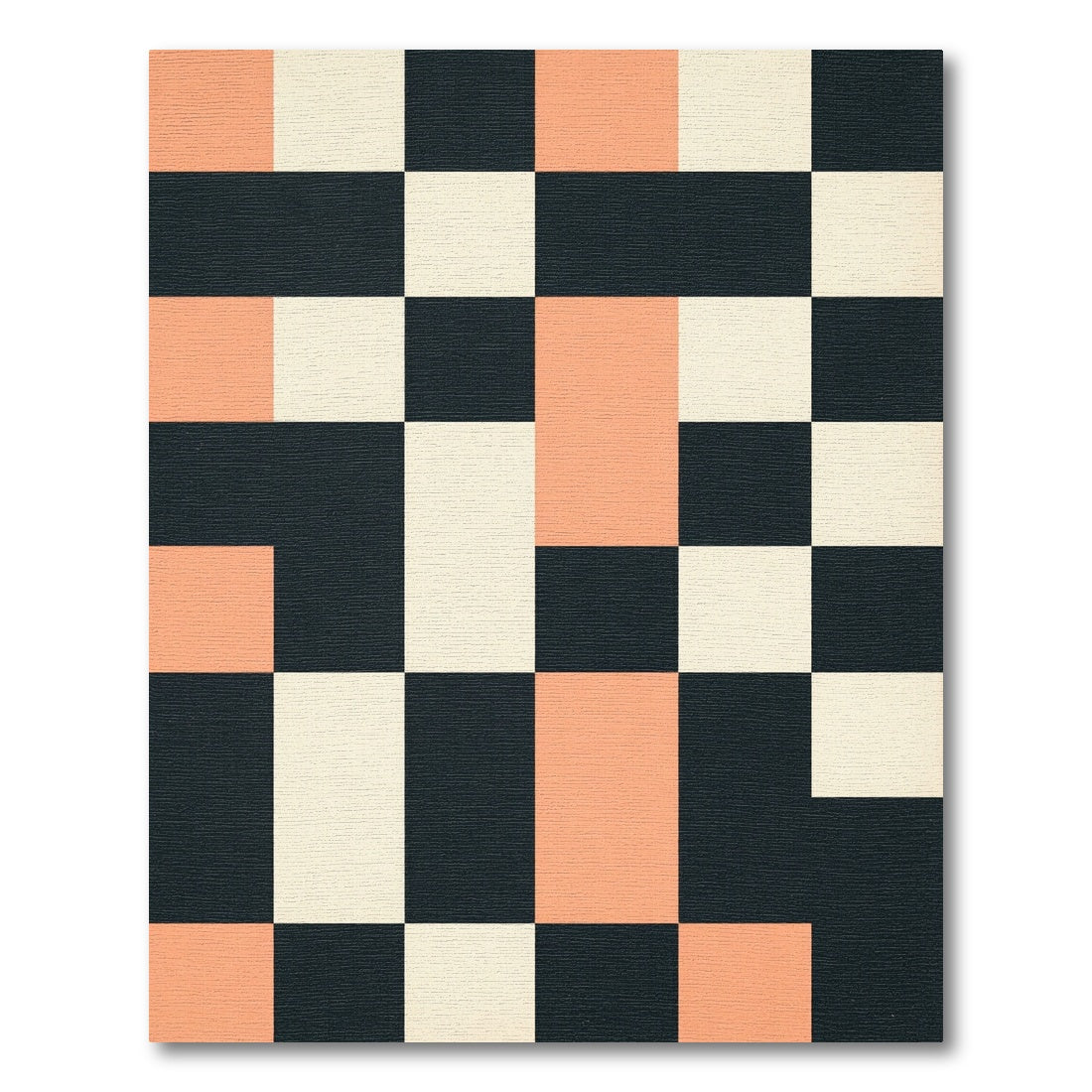 Modern Geometric Peach and Charcoal Grid Rug