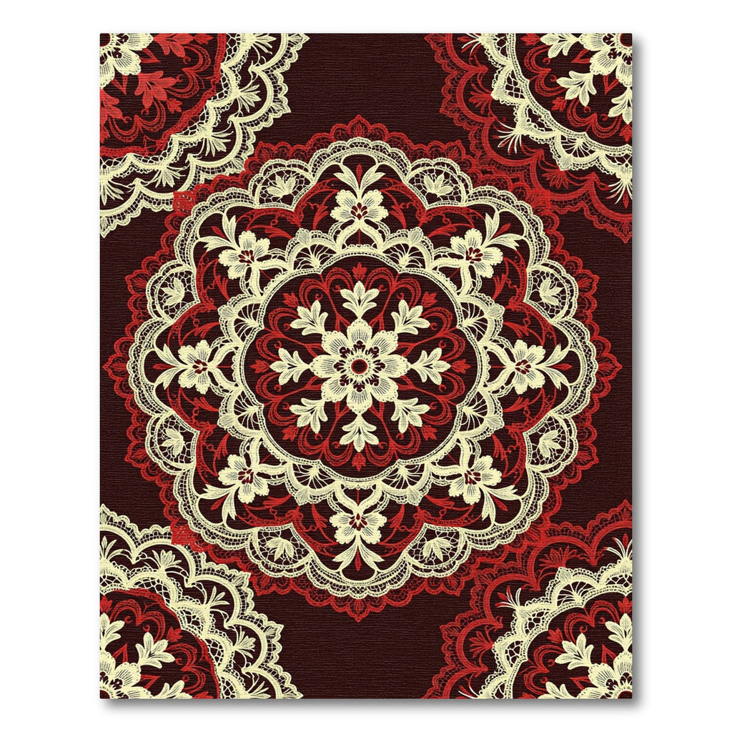 Crimson Ivory Floral Mandala Lace Rug