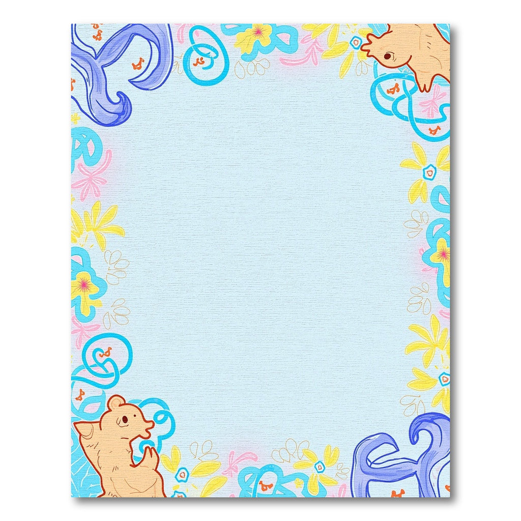 Whimsical light blue floral bear collection Rug