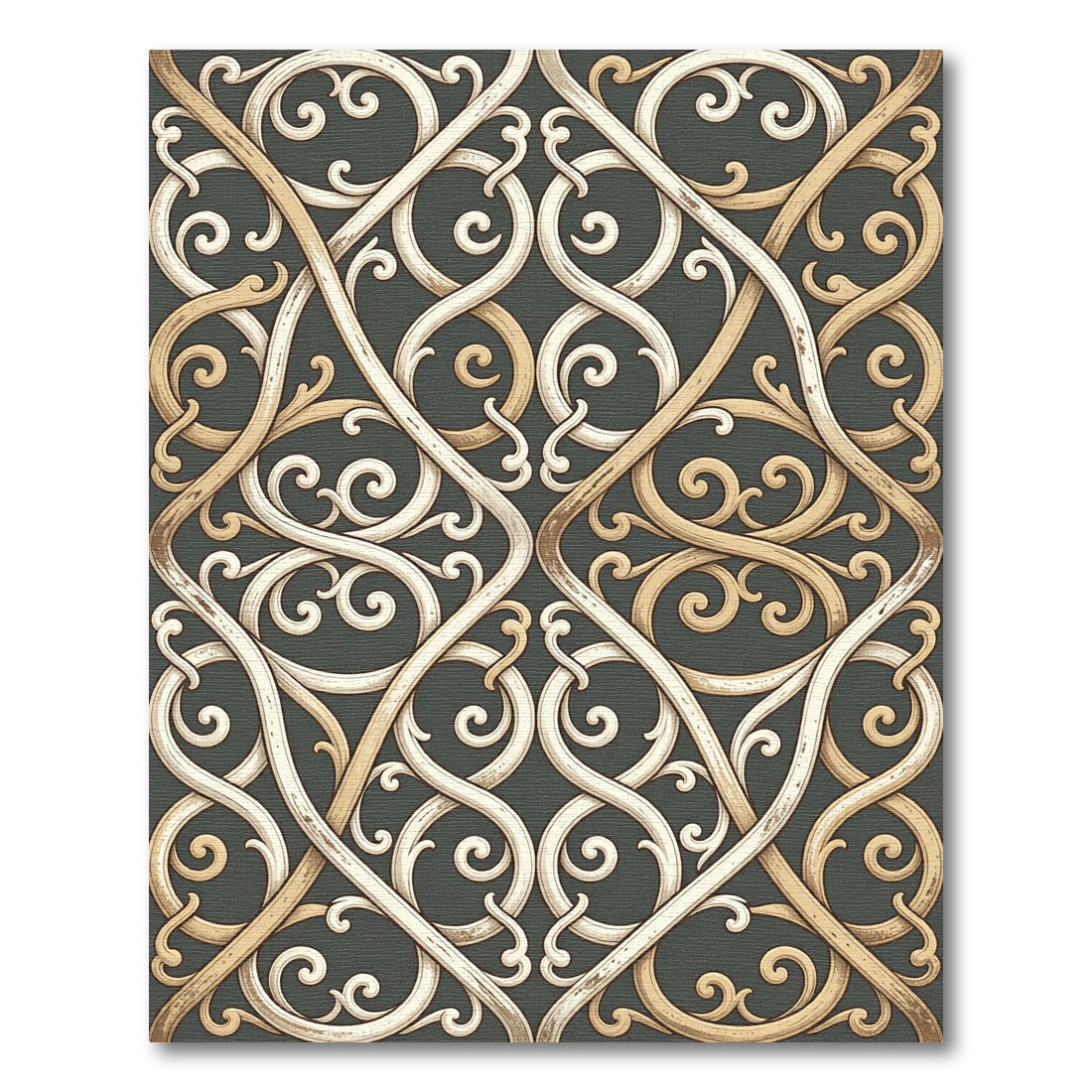 Gold and Cream Interlocking Scroll Rug