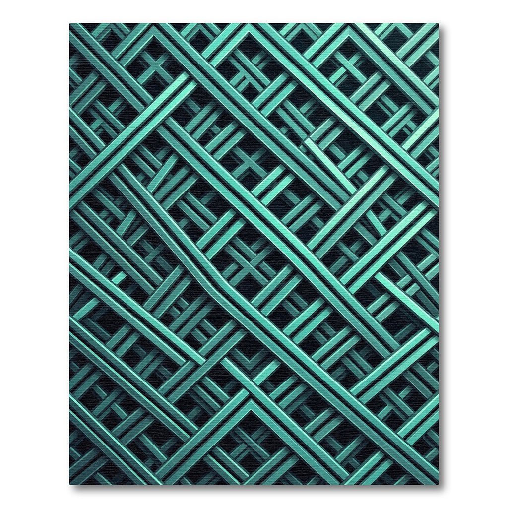 Modern Teal Geometric Interwoven Grid Rug