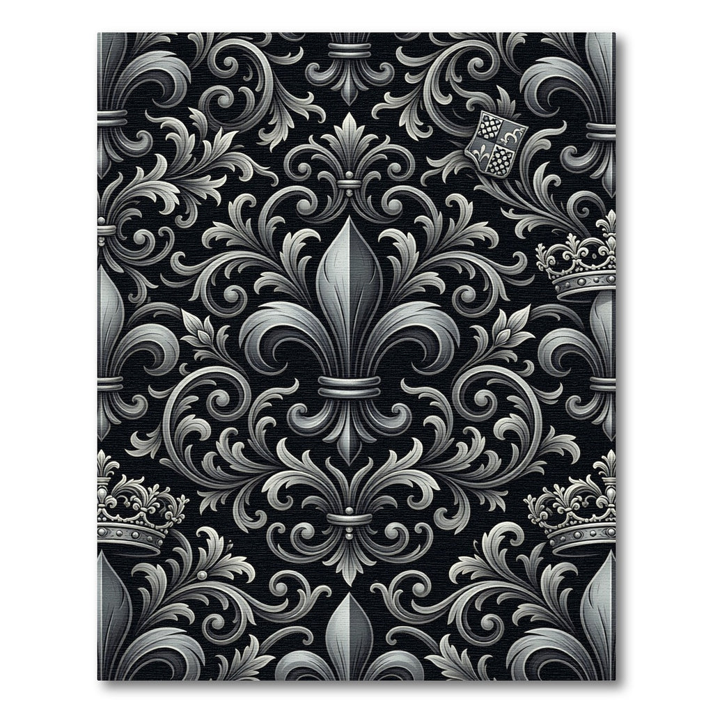 Royal Silver Fleur-de-lis Crest Scrollwork Rug