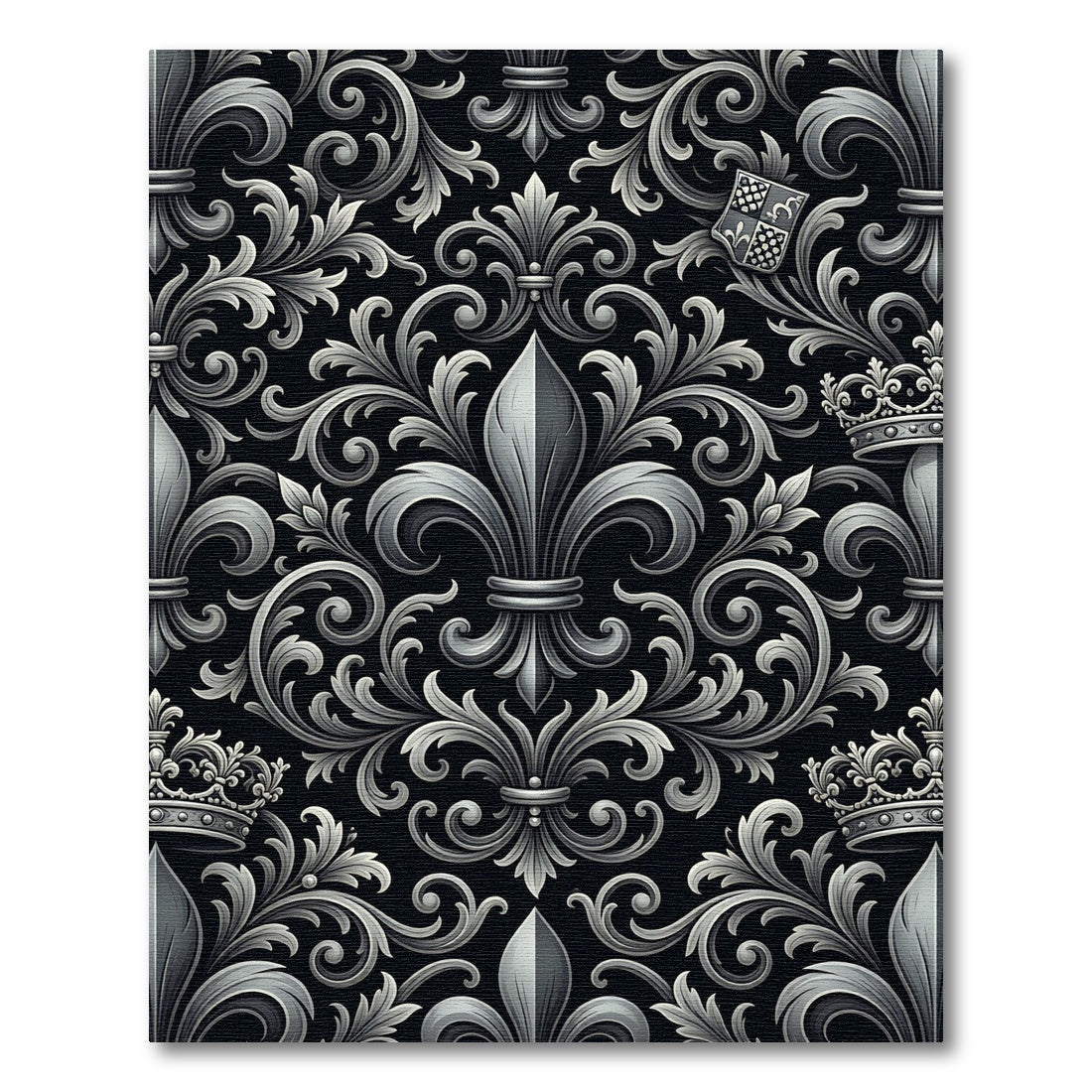 Royal Silver Fleur-de-lis Crest Scrollwork Rug