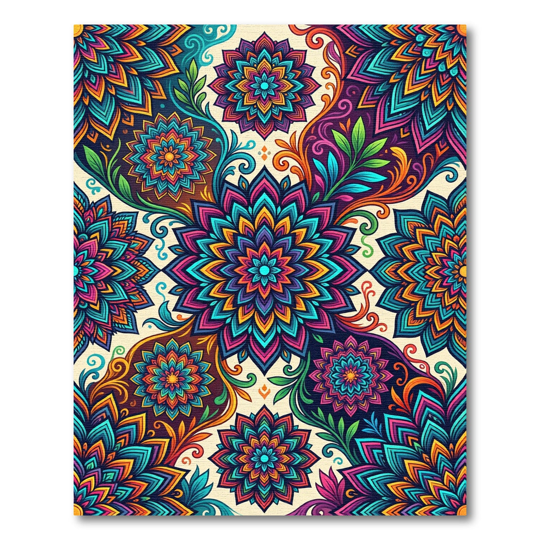 Vibrant Colorful Mandala Floral Composition Rug