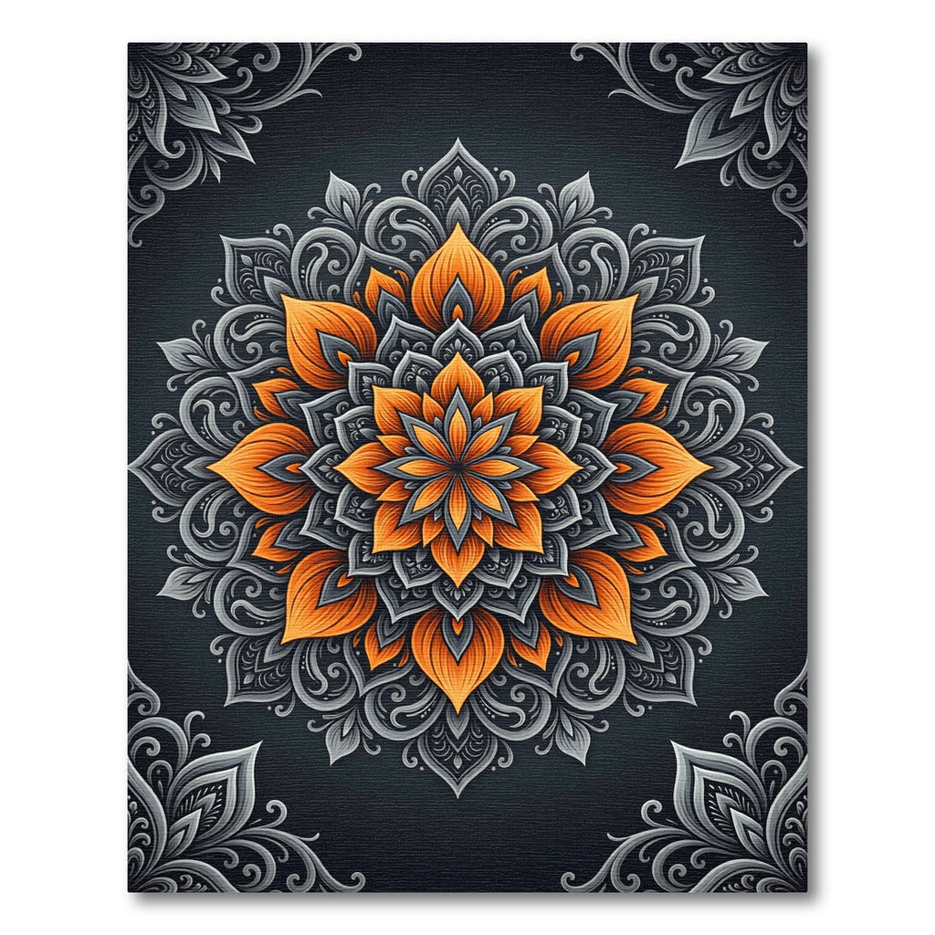 Orange and Silver Floral Mandala Rug