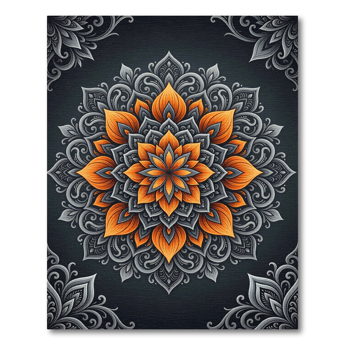 Orange and Silver Floral Mandala Rug