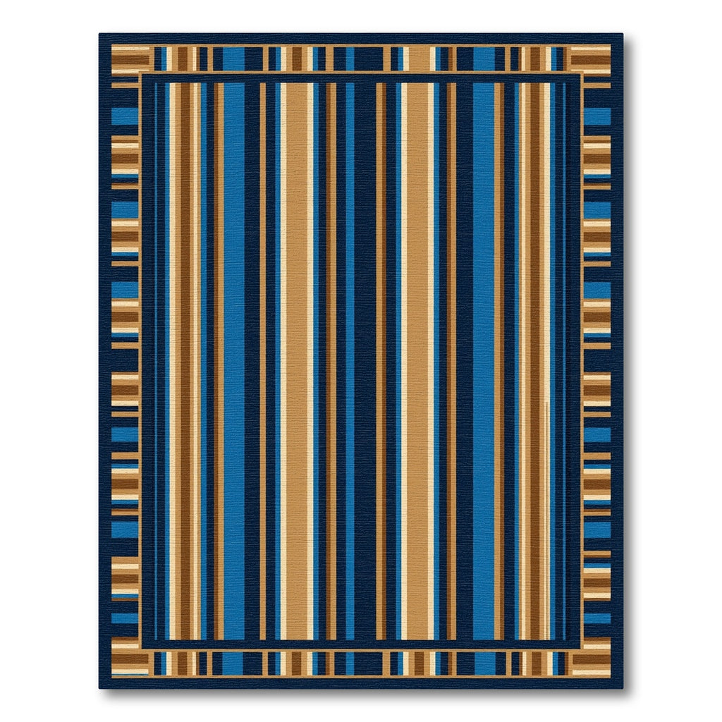Deep Blue Ochre Striped Frame Rug