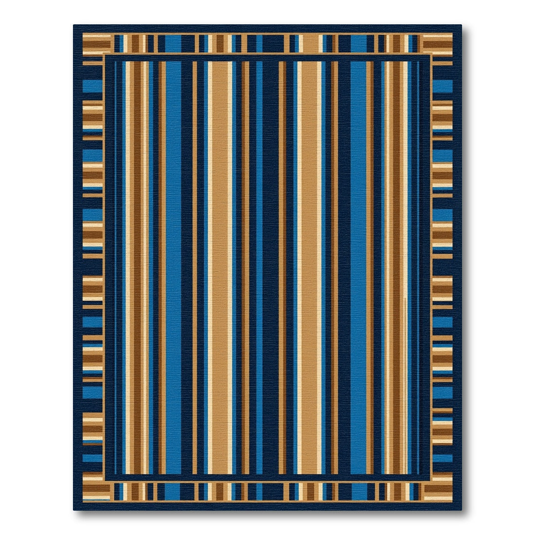 Deep Blue Ochre Striped Frame Rug
