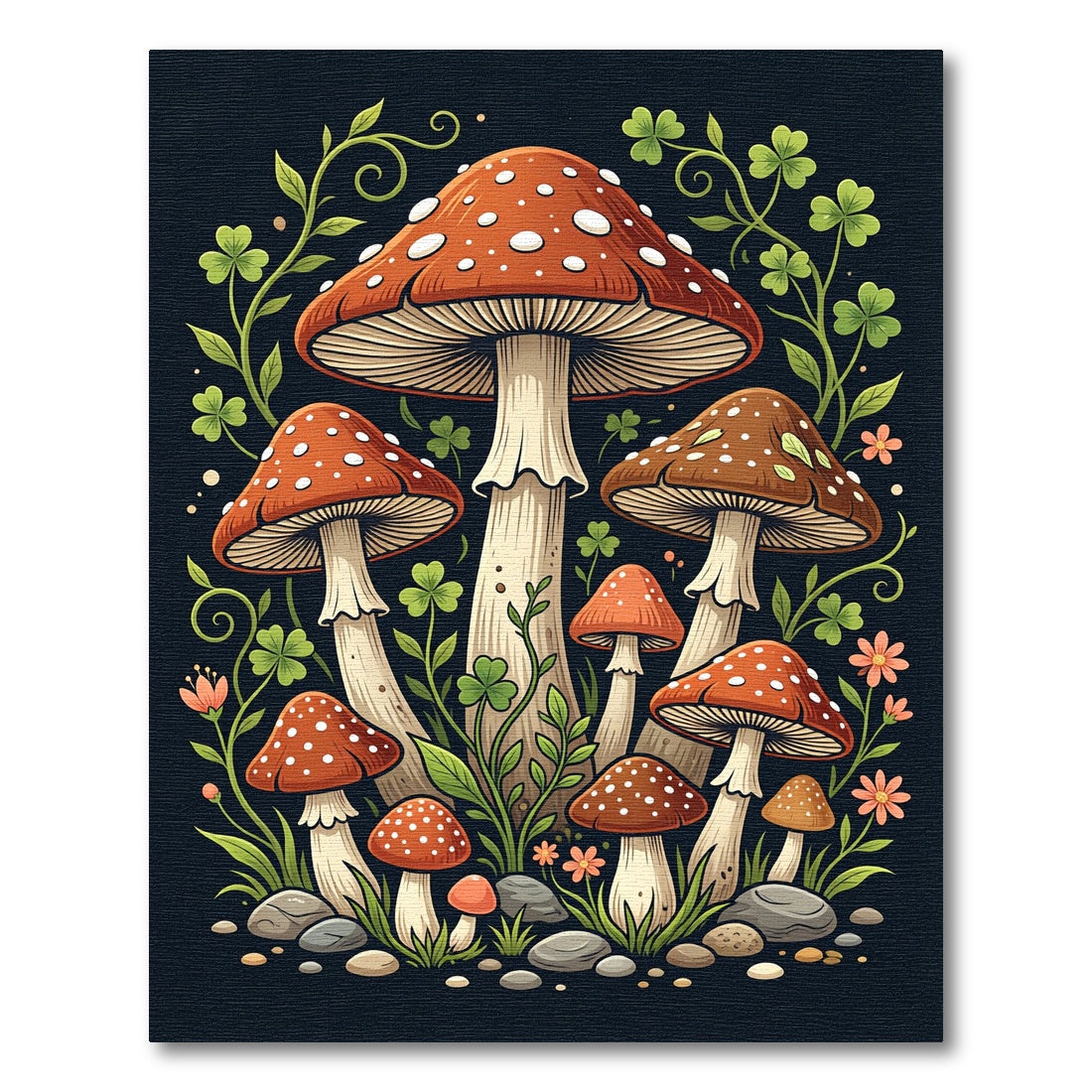 Whimsical Red Mushroom Forest Botanical Rug