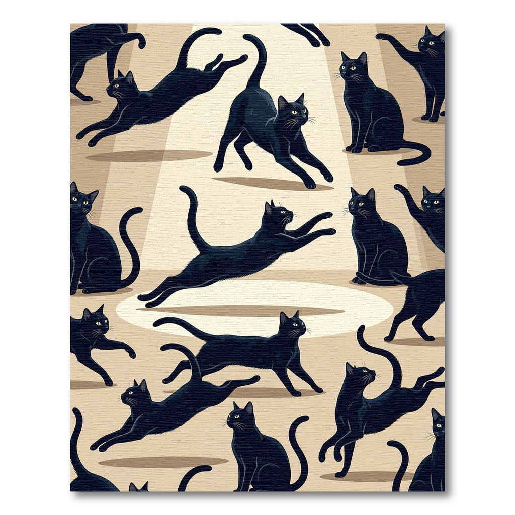 Playful Black Cat Silhouette Illustration Rug