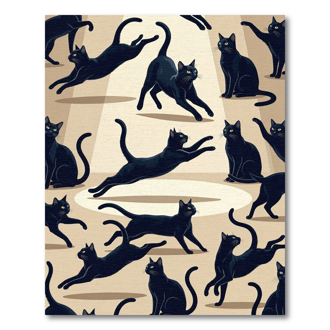 Playful Black Cat Silhouette Illustration Rug