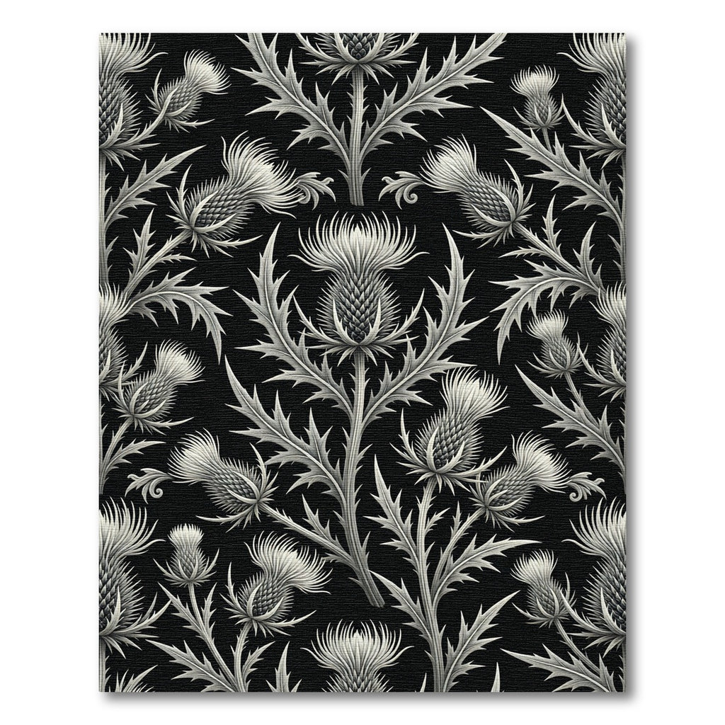 Monochromatic Black and White Thistle Scroll Rug