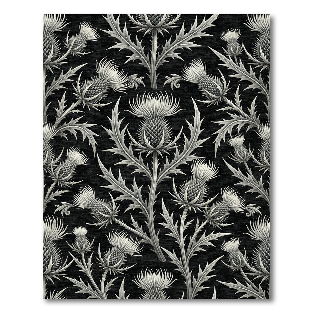 Monochromatic Black and White Thistle Scroll Rug