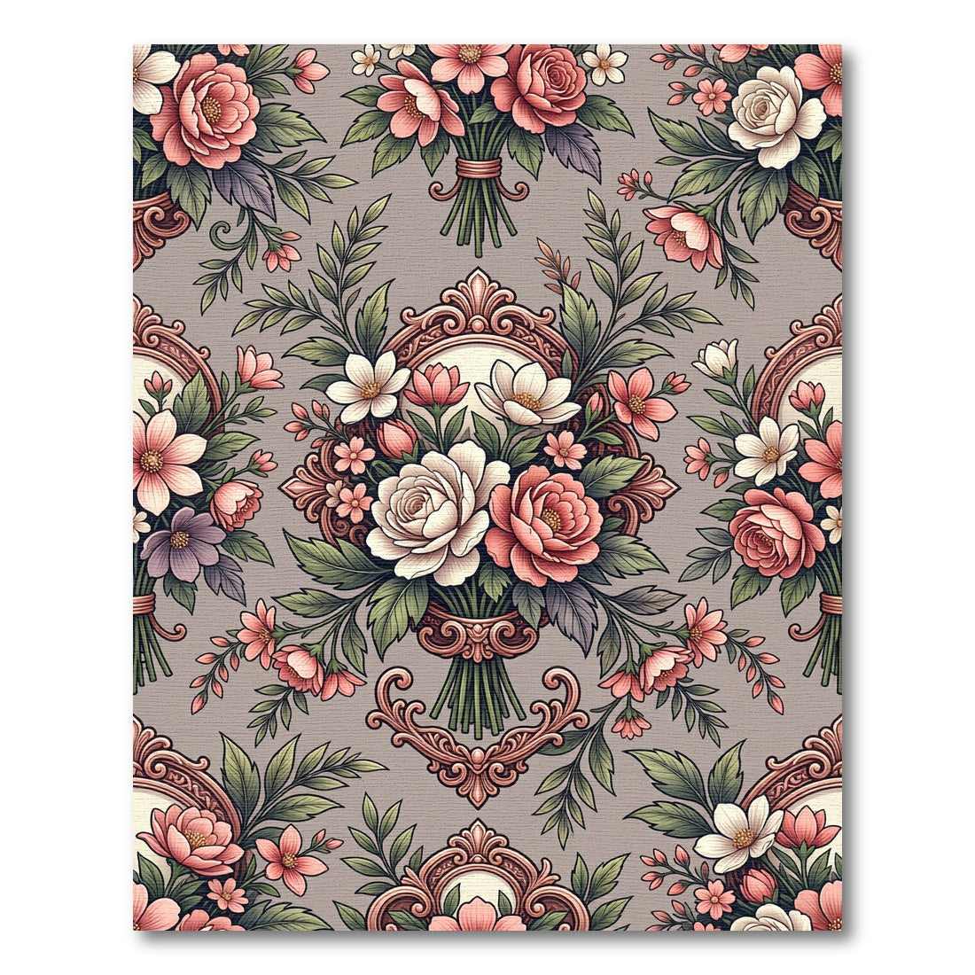 Baroque Pink Floral Bouquet Accents Rug