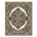 Elegant Brown Scrollwork Medallion Border Rug