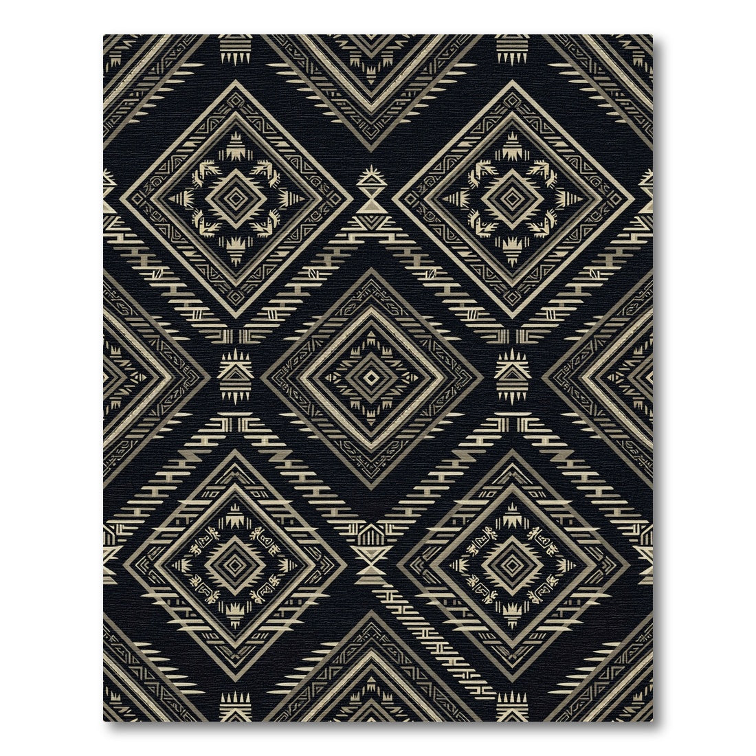 Golden Geometric Aztec Diamond Charcoal Rug