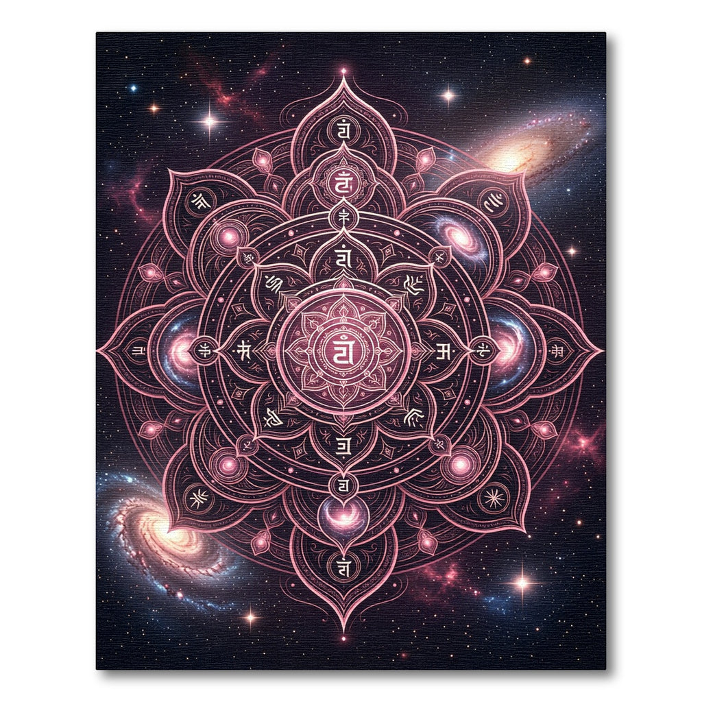 Cosmic Pink Mandala With Galaxies Rug