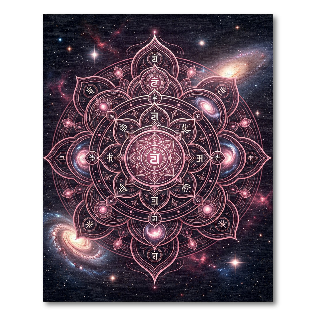 Cosmic Pink Mandala With Galaxies Rug