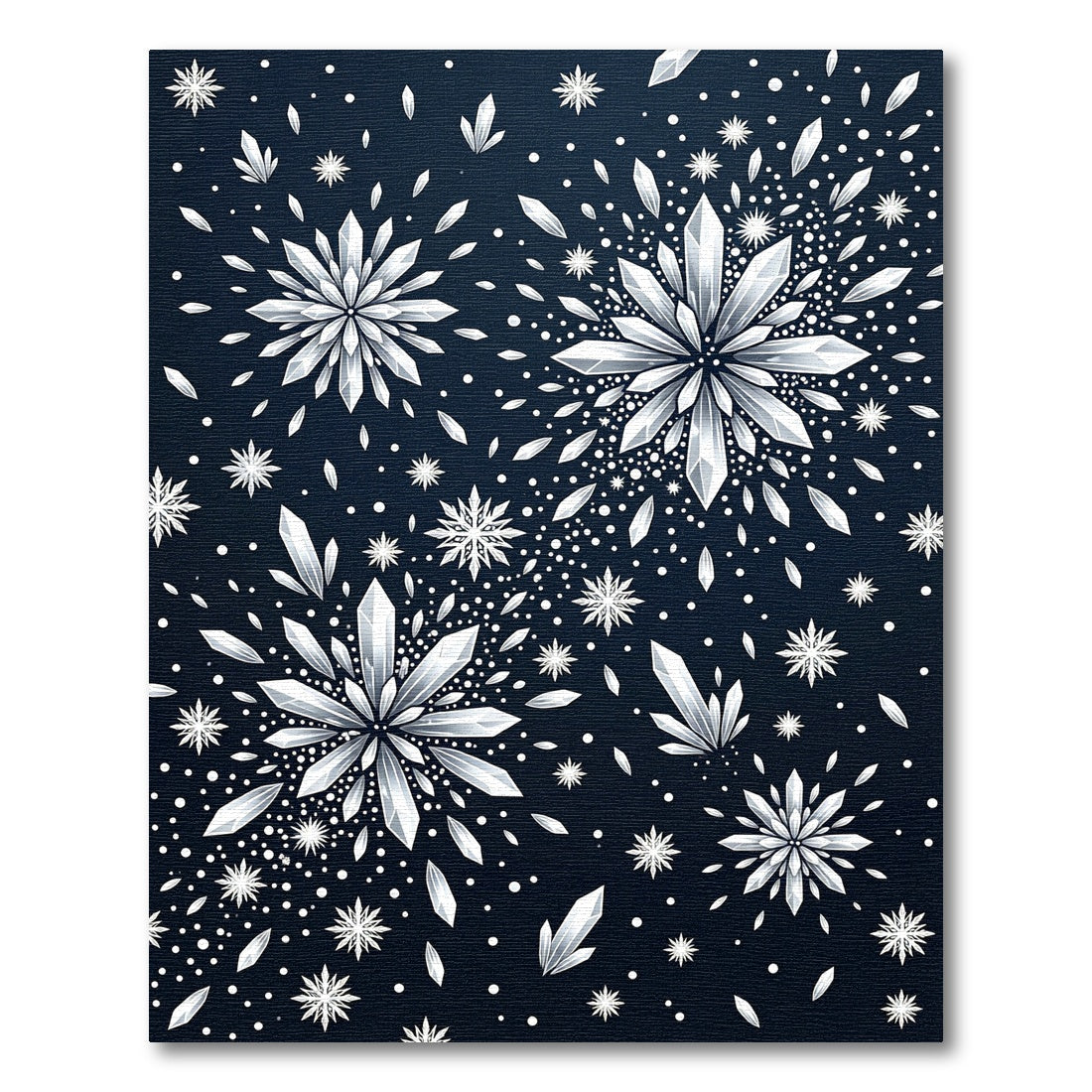 Midnight Silver Shimmering Crystal Snowflake Rug