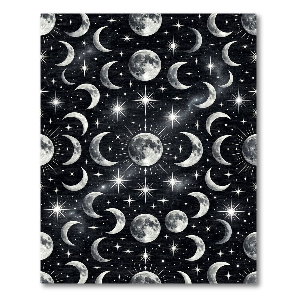 Celestial Lunar Phases and Starry Sky Rug