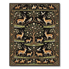 Enchanted Forest Deer Black Tapestry Rug