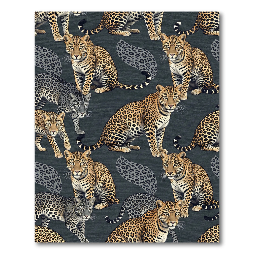 Majestic Golden Leopard Charcoal Landscape Rug