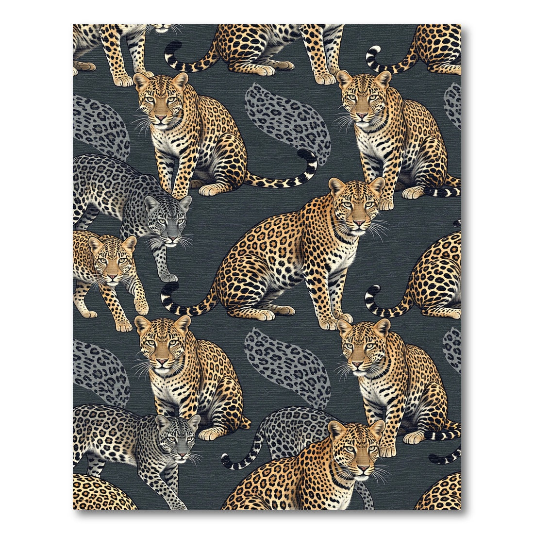 Majestic Golden Leopard Charcoal Landscape Rug