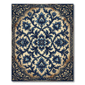 Elegant Navy Floral Damask Scroll Rug