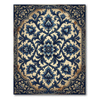 Elegant Navy Floral Damask Scroll Rug