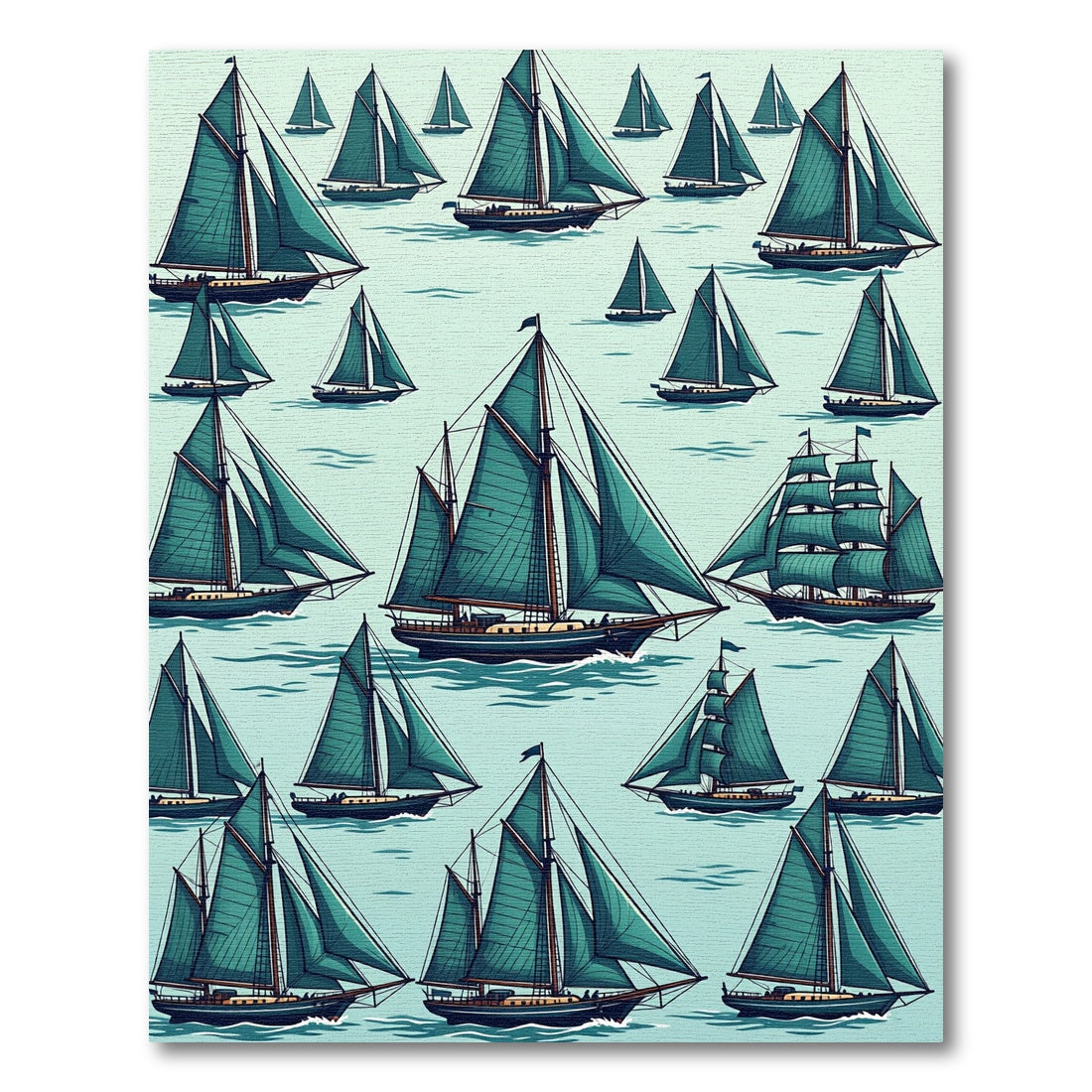 Teal Sailboat Nautical Sea Illustration Rug