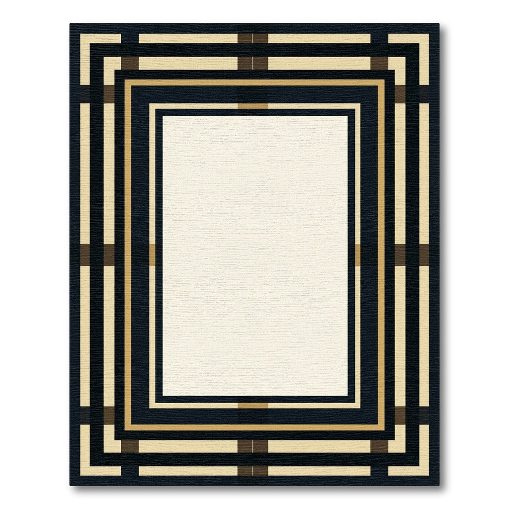 Modern Cream Black Gold Geometric Frame Rug