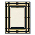 Modern Cream Black Gold Geometric Frame Rug
