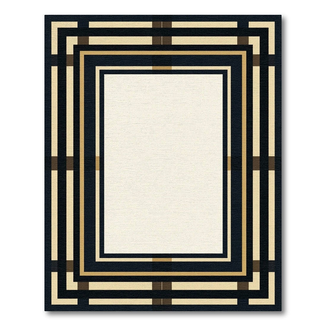 Modern Cream Black Gold Geometric Frame Rug