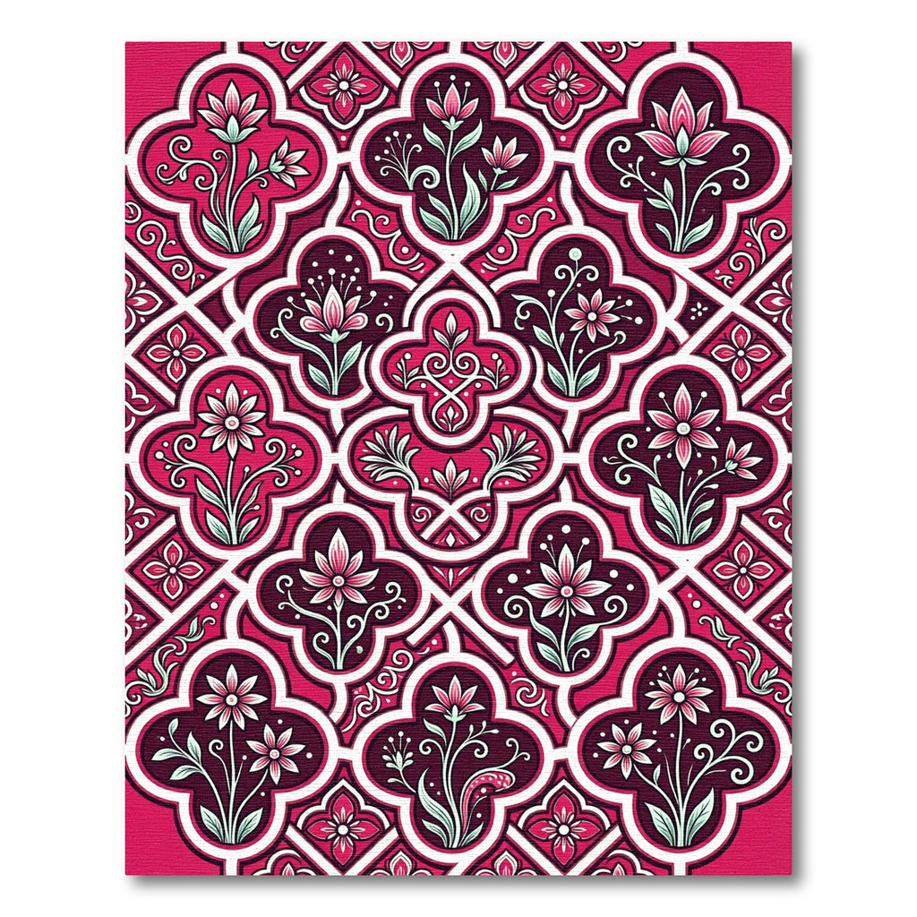 Deep Magenta Floral Quatrefoil Art Rug
