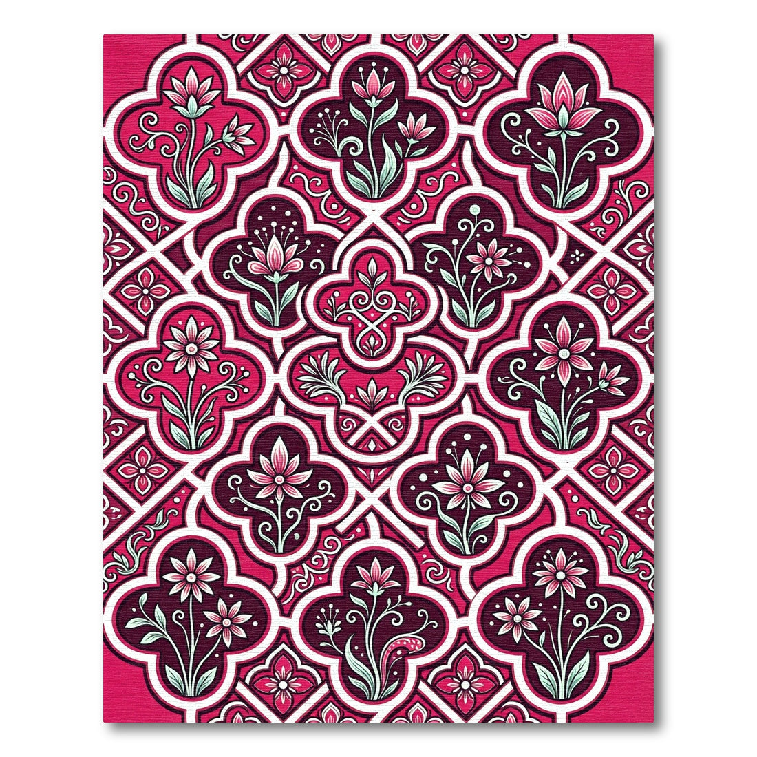 Deep Magenta Floral Quatrefoil Art Rug