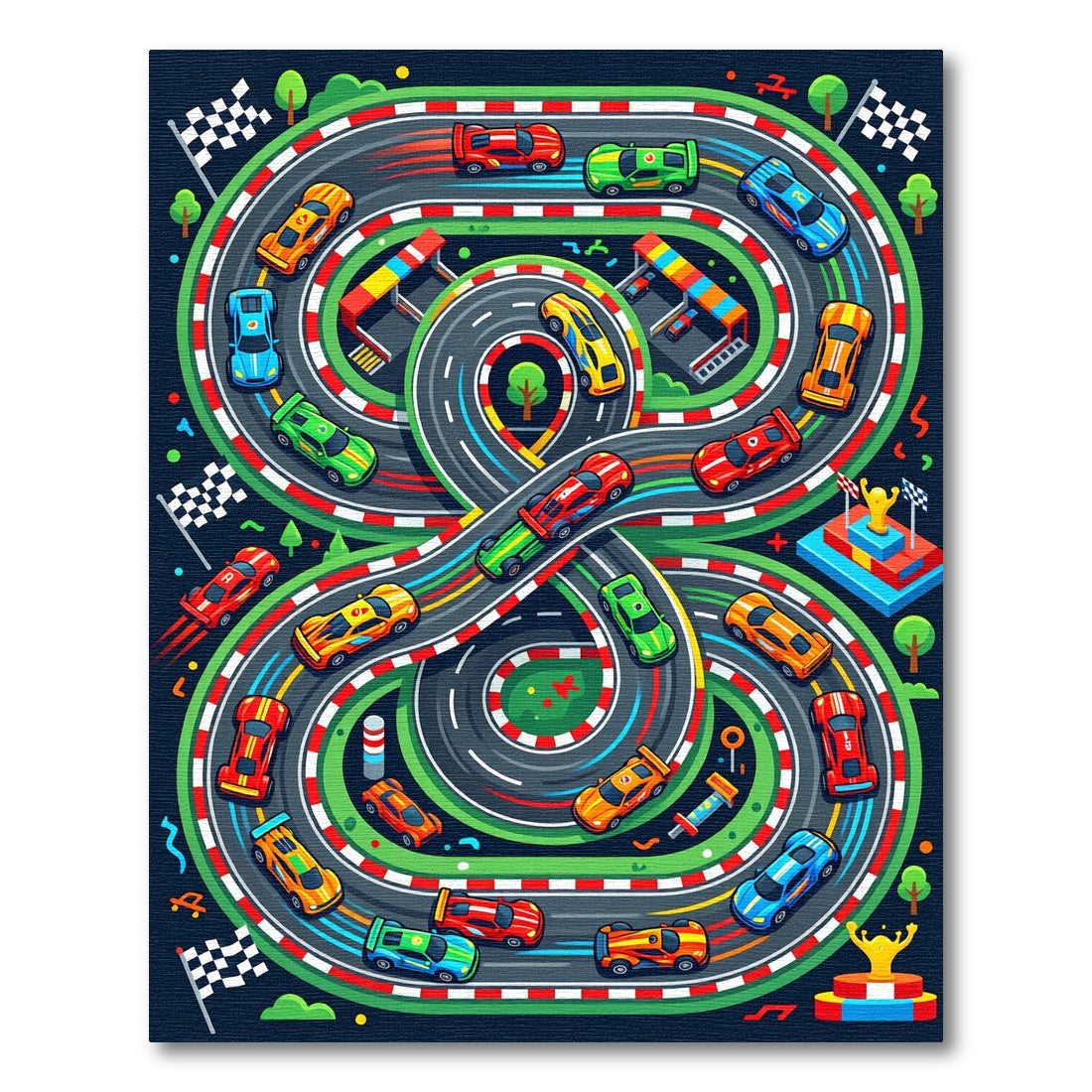 Vibrant Figure Eight Colorful Race Track Rug