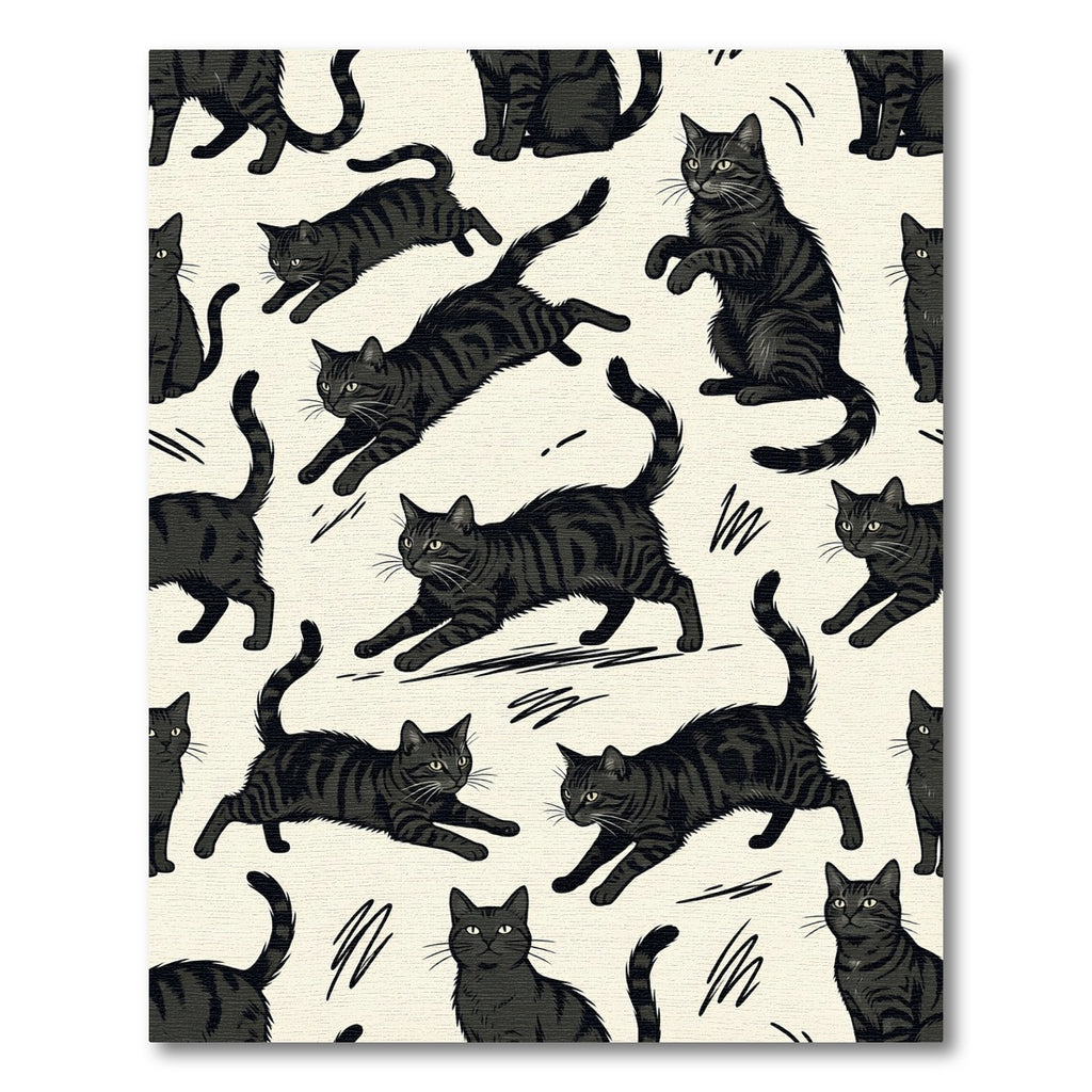 Whimsical Black Tabby Cat Illustration Rug