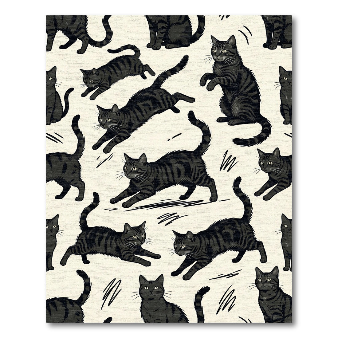 Whimsical Black Tabby Cat Illustration Rug