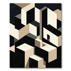 Minimalist Beige and Black Geometric Cubist Rug