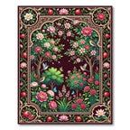 Crimson Garden Birds Floral Arch Rug