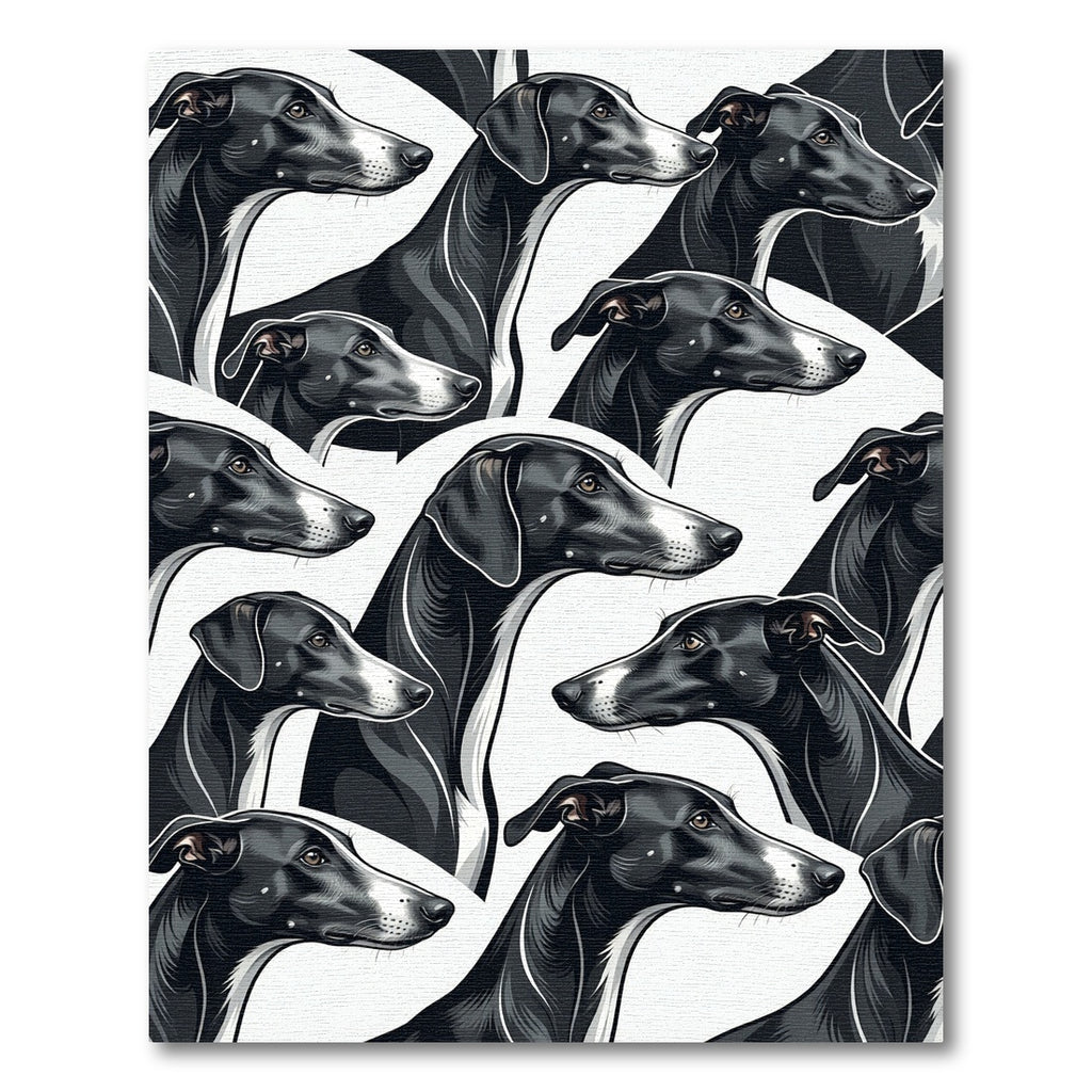 Sleek Black Greyhound Portrait Collage Rug