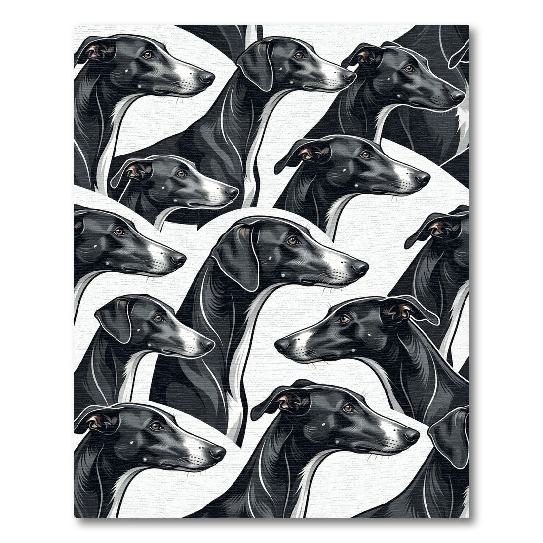 Sleek Black Greyhound Portrait Collage Rug