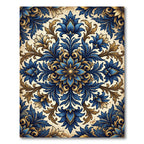 Ornate Royal Blue Gold Floral Medallion Rug