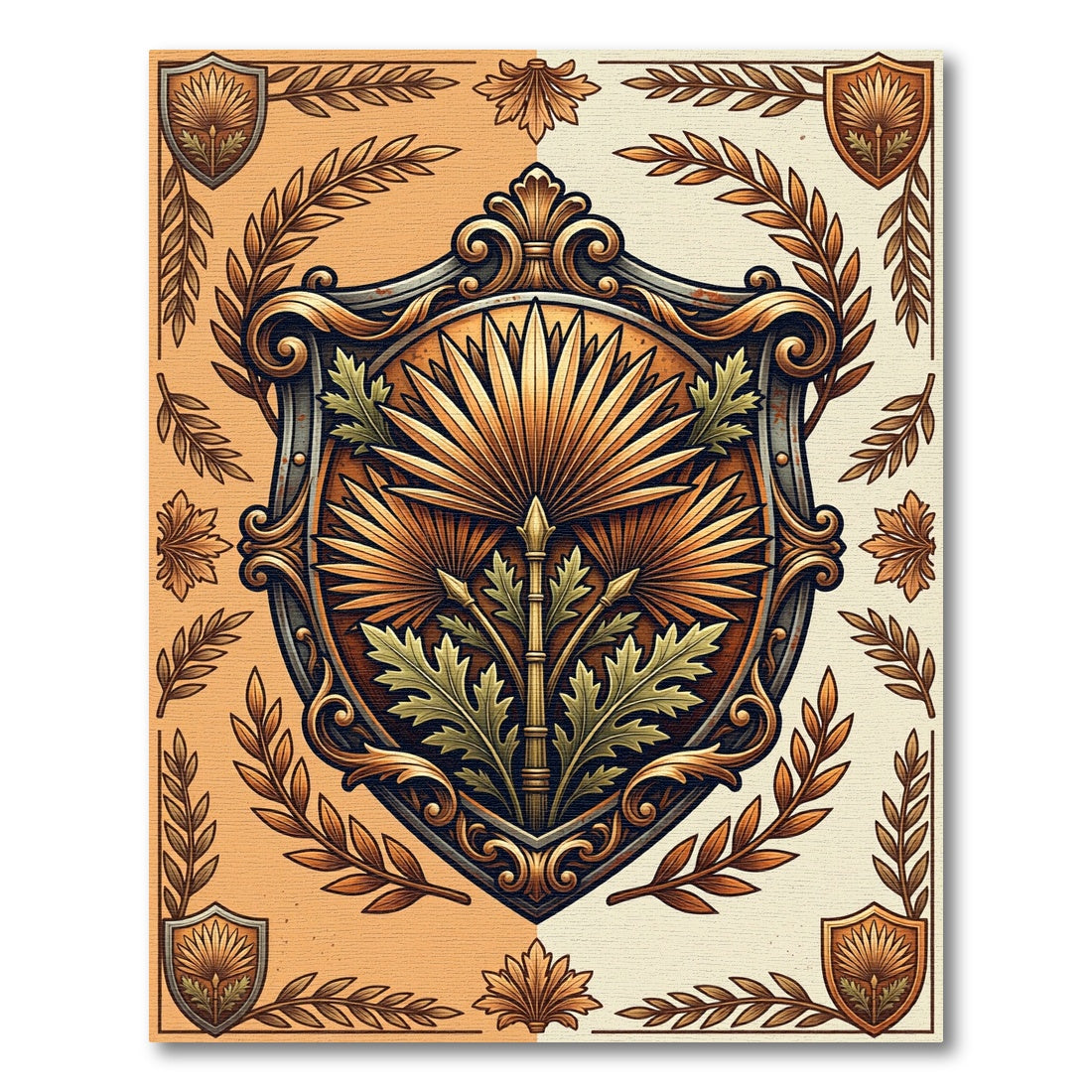 Regal Golden Palm Botanical Heraldic Shield Rug